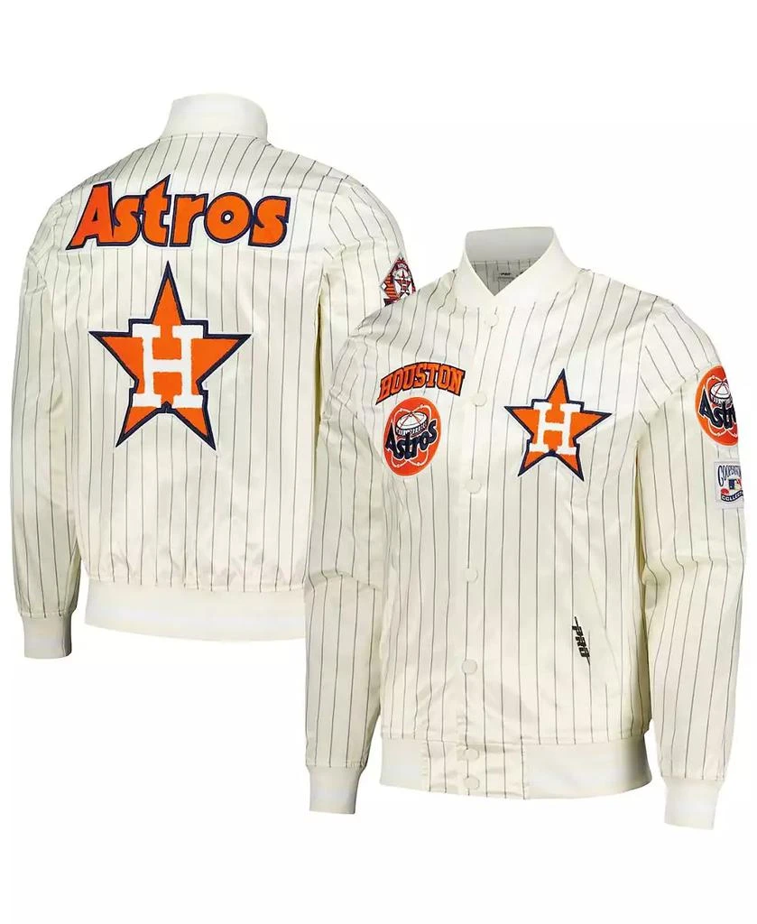 Pro Standard Men's Cream Houston Astros Cooperstown Collection Pinstripe Retro Classic Satin Full-Snap Jacket 1