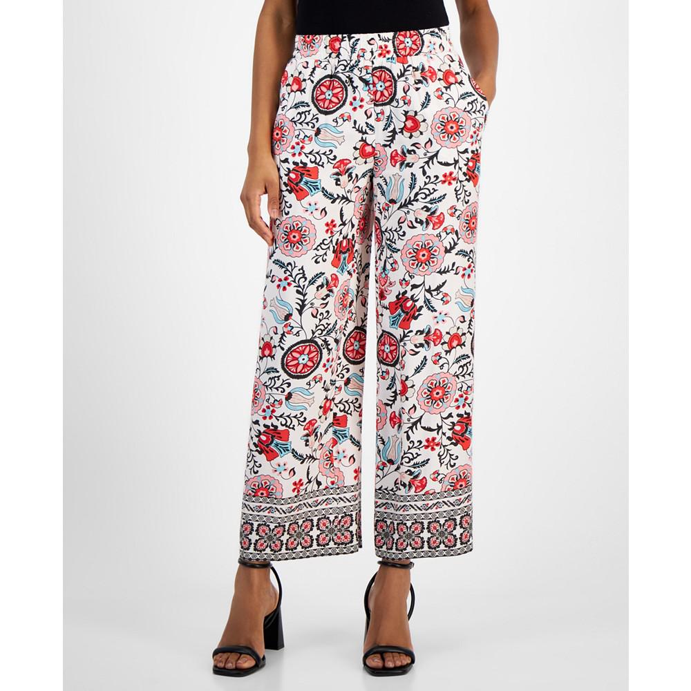 T Tahari Women's Printed Pull-On Wide-Leg Pants