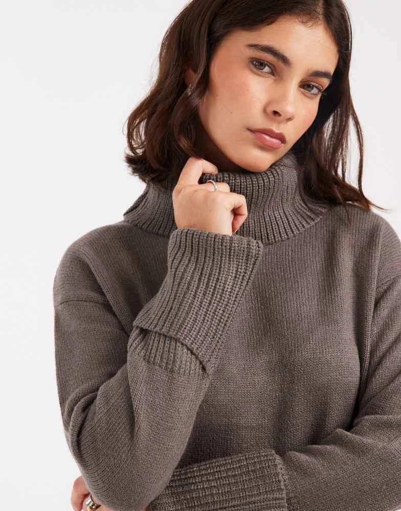 grey wool jumper dress Grey Knitted Roll Neck Jumper Dress main image 0