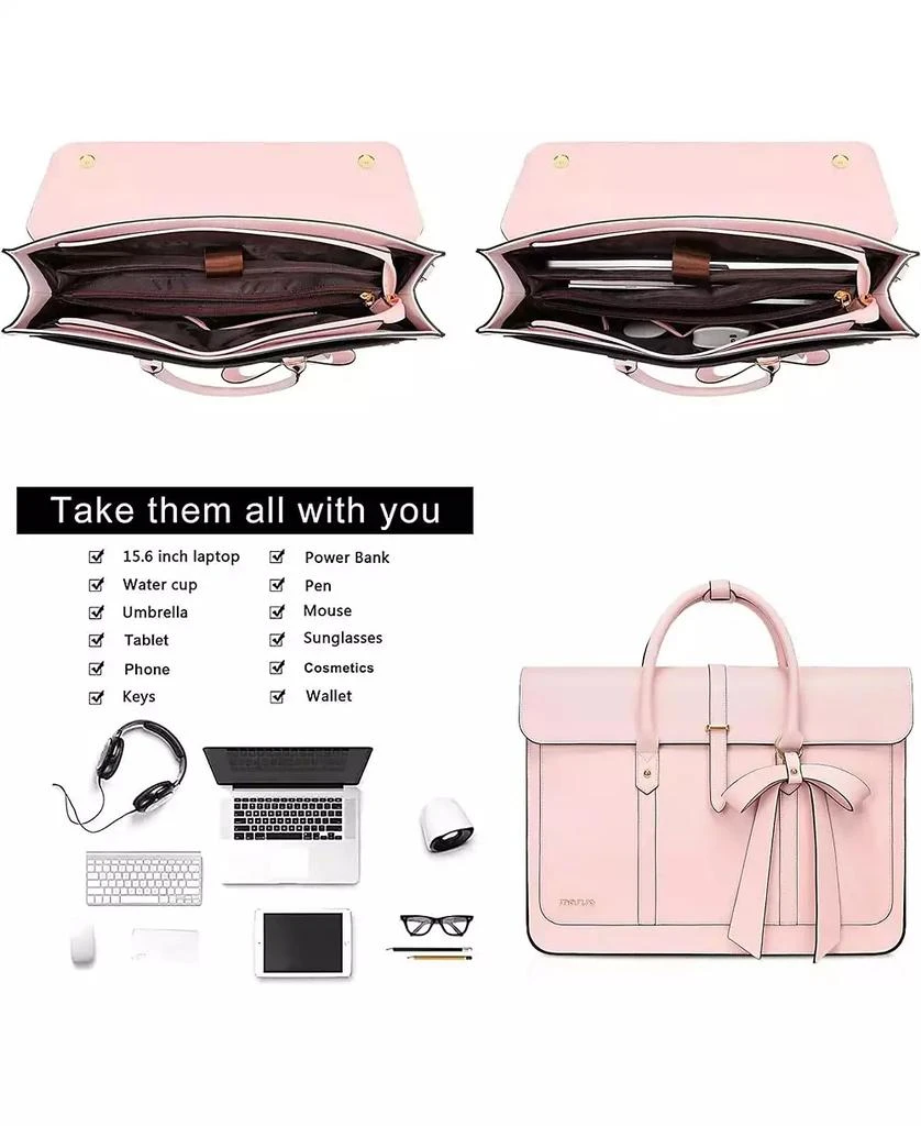 Acer 15-15.6 inch pu Leather Laptop Shoulder Bags Convertible Backpack, 16 inch Messenger Bags Work Briefcase Travel Computer Bag with Bowknot, Pink 2