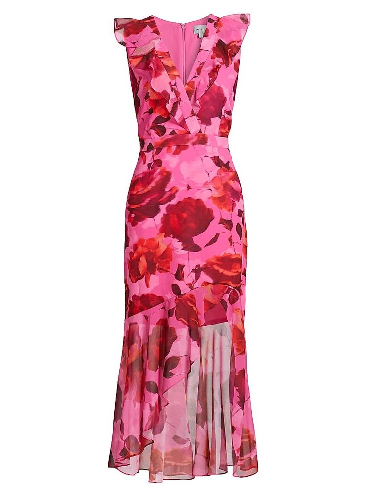 Milly Nanci Blurred Blossom Ruffle Cocktail Dress 1