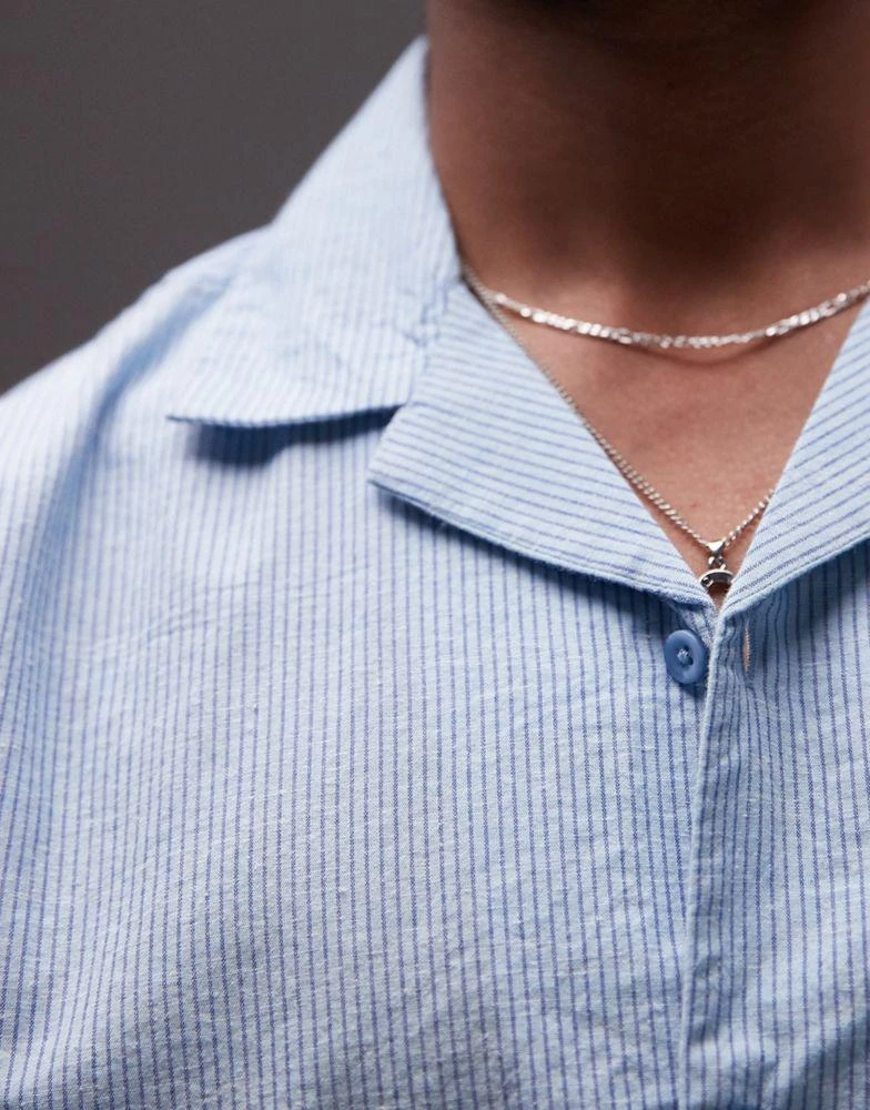 Topman Topman short sleeve boxy striped shirt in blue 2