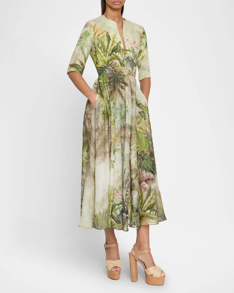 Elie Saab Mixed-Media Printed Short-Sleeve Midi Dress 4