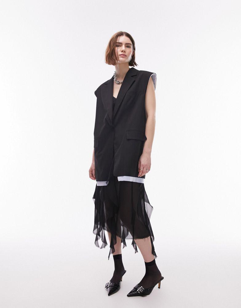 Topshop Topshop sleeveless raw contrast blazer waistcoat in black