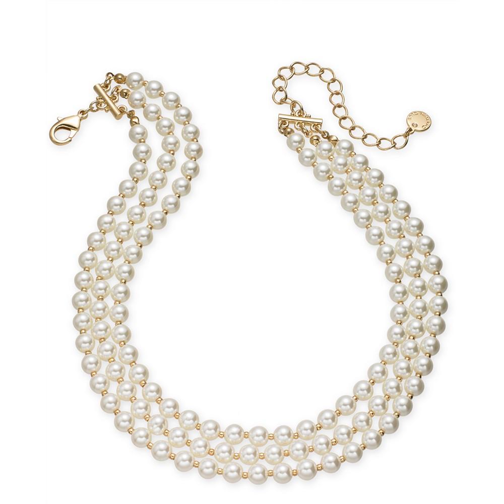 Charter Club Gold-Tone Imitation Pearl Triple-Row Choker Necklace, 16" + 2" extender, Created for Macy's