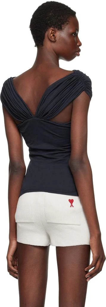 AMI Navy Draped Blouse 3