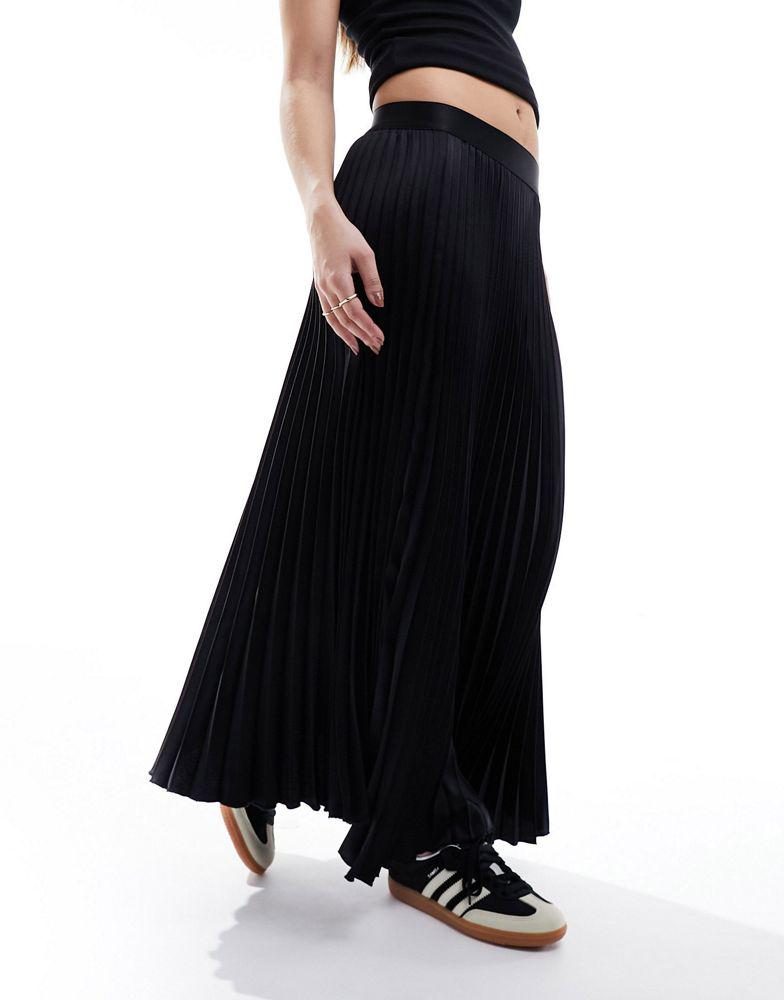 Y.A.S. YAS satin pleated midi skirt in black  - BLACK