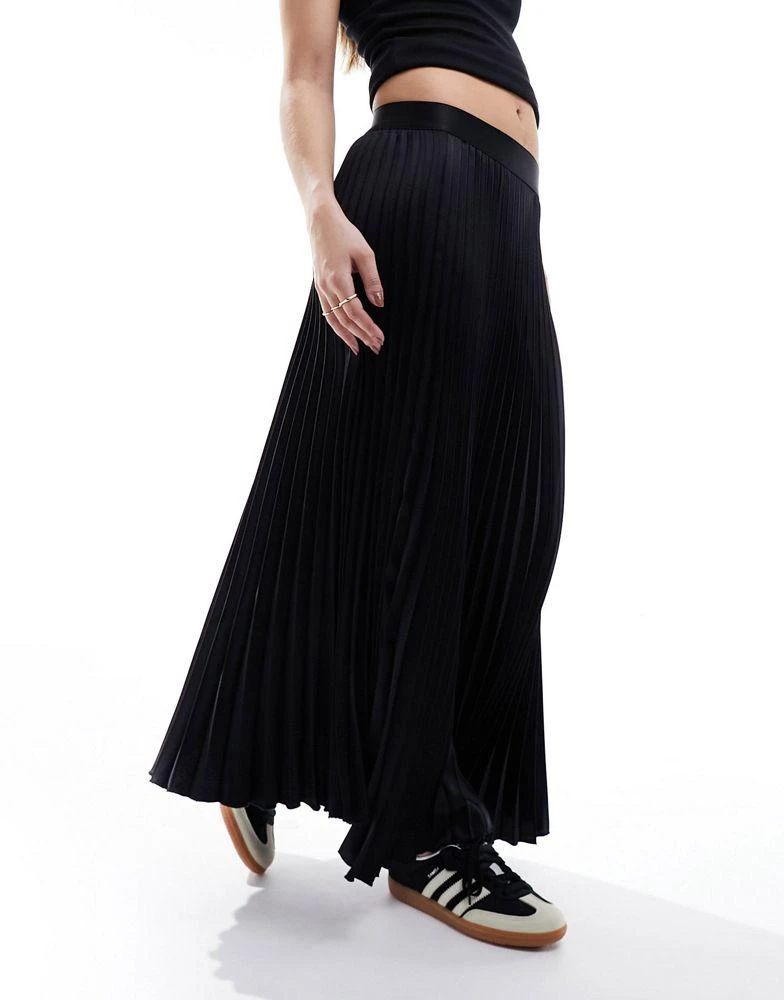 Y.A.S. YAS satin pleated midi skirt in black  - BLACK 2