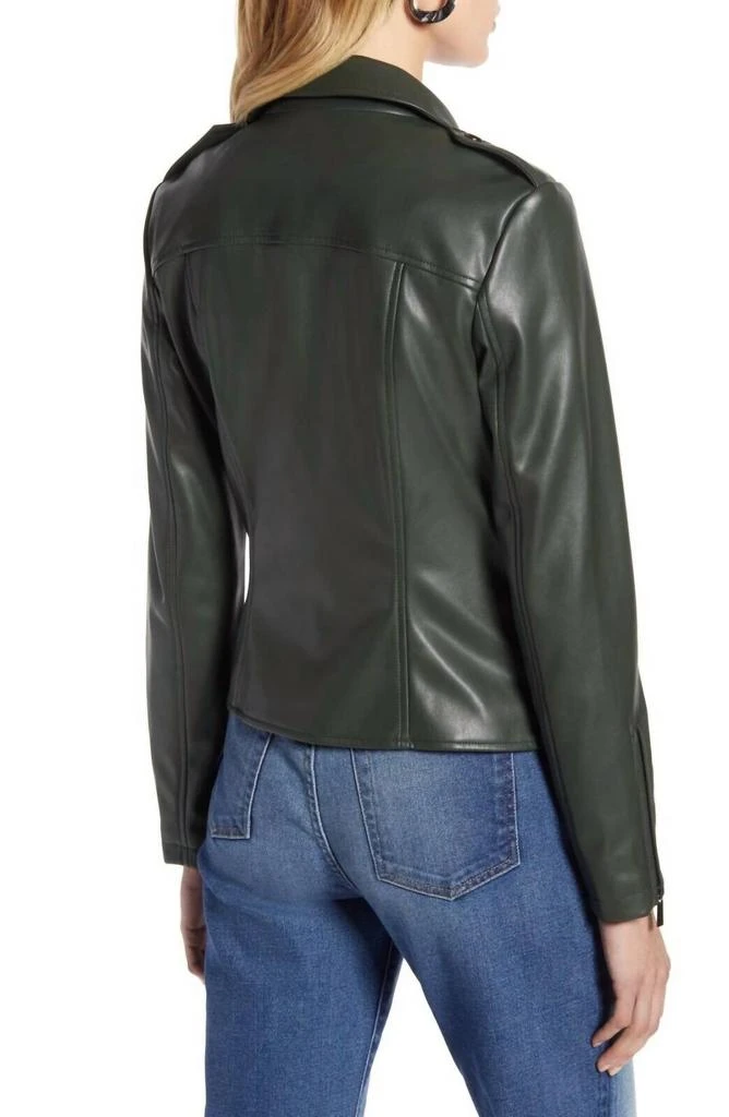 Halogen Faux Leather Motorcycle Biker Moto Jacket In Dark Green 3