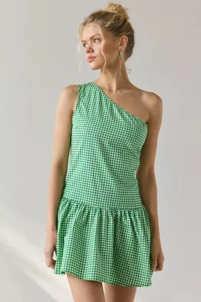 Motel Motel Munasa One-Shoulder Drop Waist Gingham Mini Dress 1
