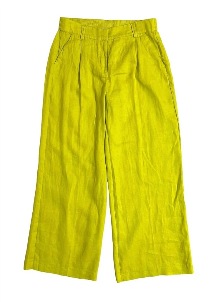 Magaschoni Women's Linen High Rise Pleated Wide Leg Trousers In Yellow 1