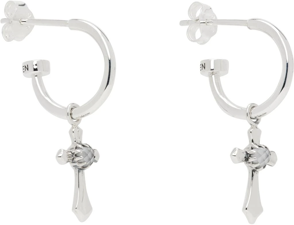 Stolen Girlfriends Club SSENSE Exclusive Silver Gothic Side Cross Anchor Earrings 2