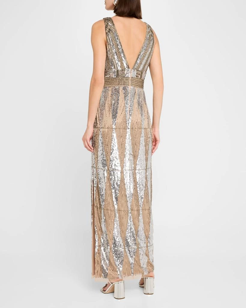 Aidan Mattox Beaded Deep V-Neck Column Gown 3