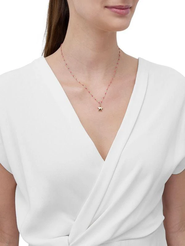 Saks Fifth Avenue 14K Yellow Gold 
Pink Enamel Pendant Necklace 3