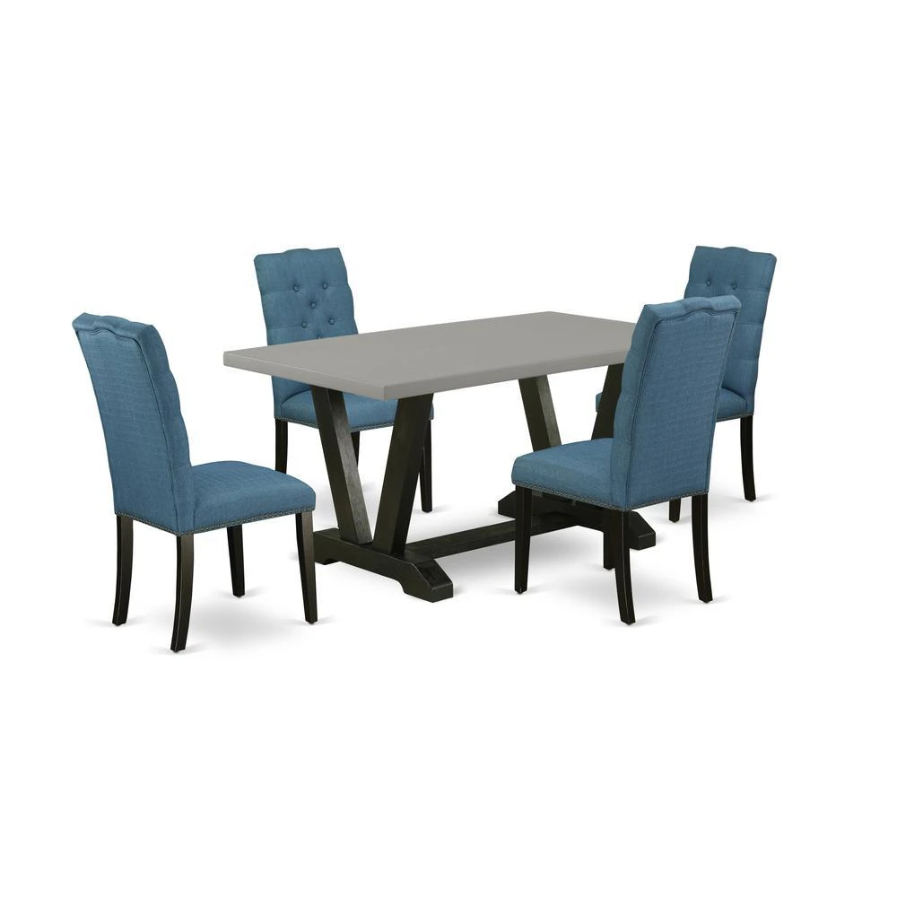 East West Furniture 5-Piece Modern an Excellent Cement Color Dining Table Top and 4 Awesome Linen Fabric Parson Chairs