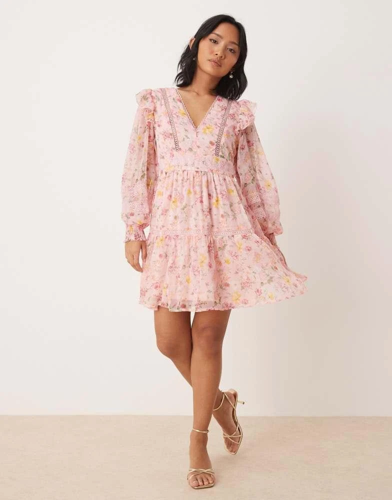 Vila Petite Vila Petite ladder lace frill detail mini dress in peach floral  print - Dresses & Skirts - Free Shipping - BeyondStyle