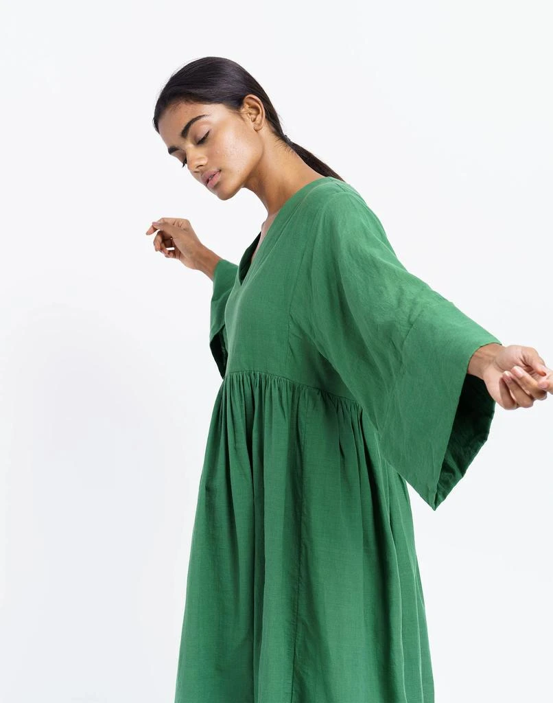 Madewell World of Crow Basil Green Gathered Midi Dress 2