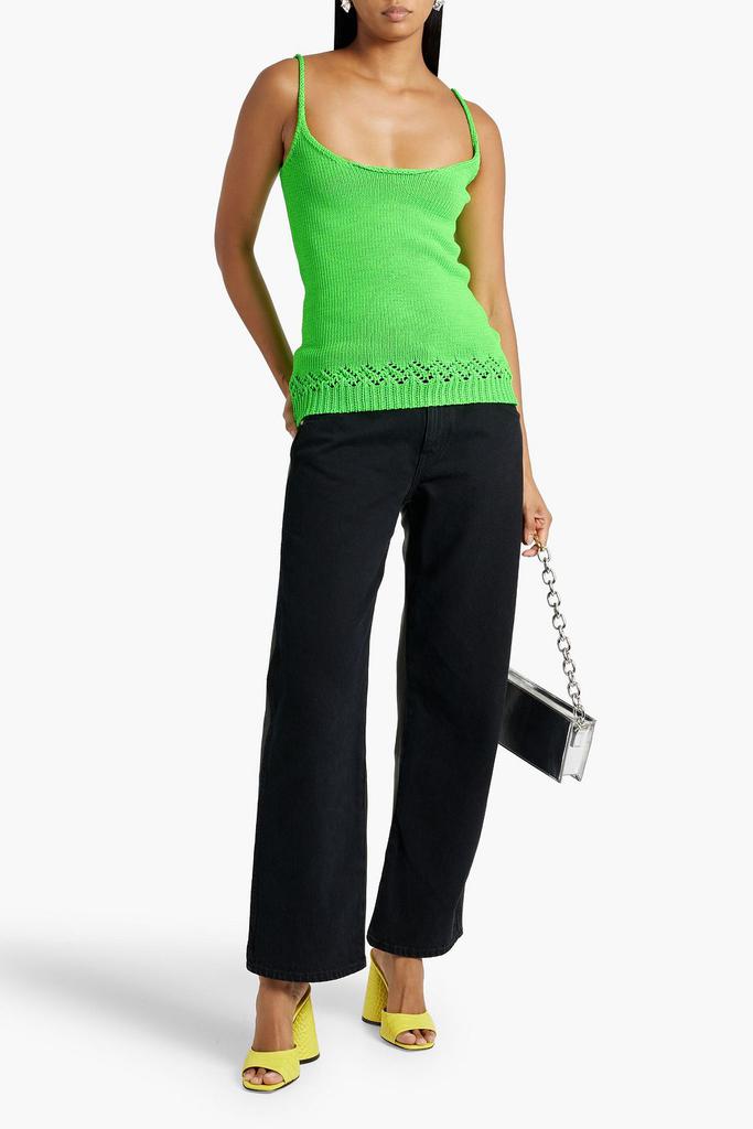 LES RÊVERIES Pointelle-trimmed neon ribbed-knit tank