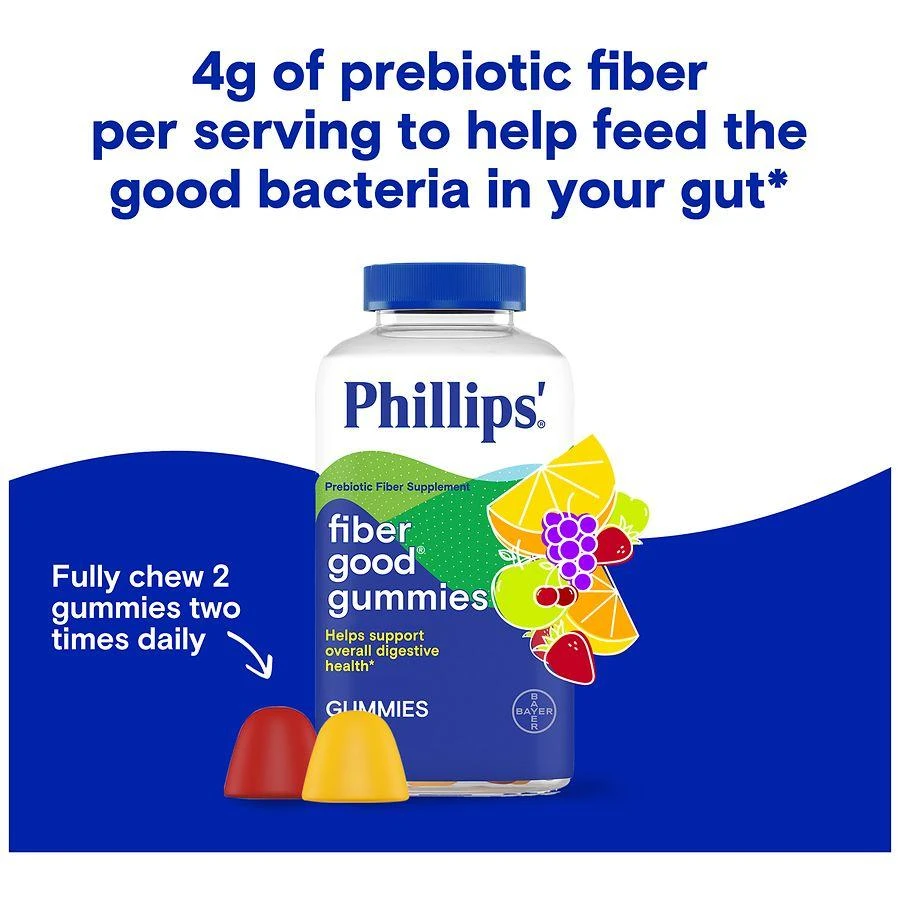Phillips
Fiber Good Gummies Prebiotic Inulin Fiber Supplement Strawberry, Apple, Grape, Cherry, Orange, Lemon 6