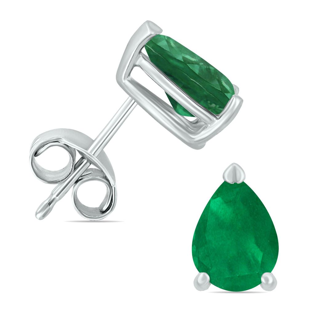SSELECTS 14K White Gold 5X3Mm Pear Emerald Earrings