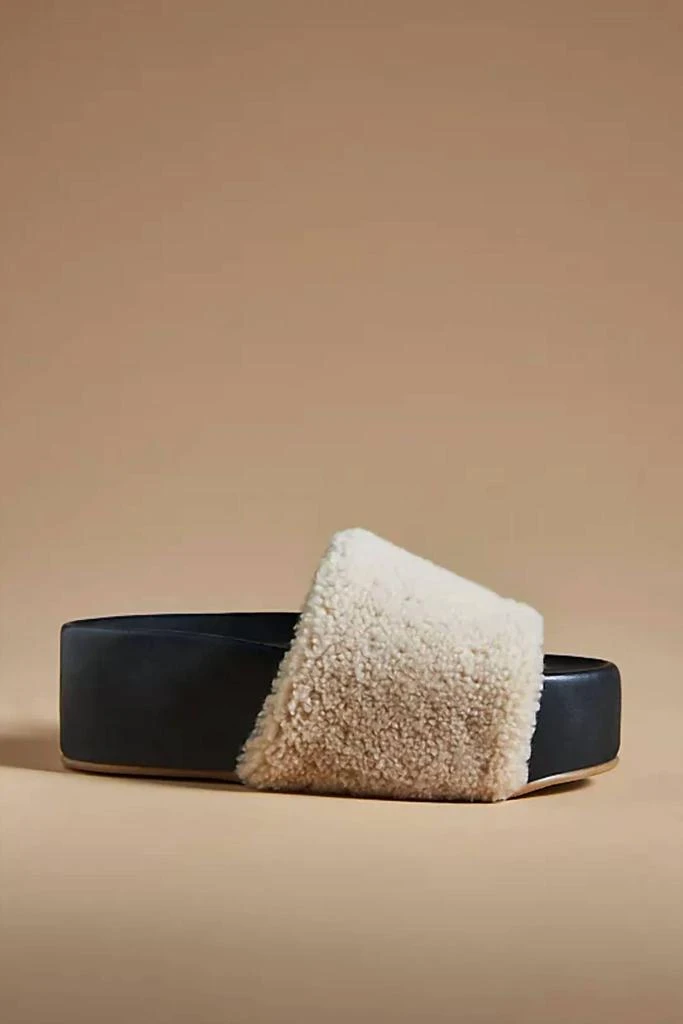 beek Albatross Shearling Sandals In Black/natural 3