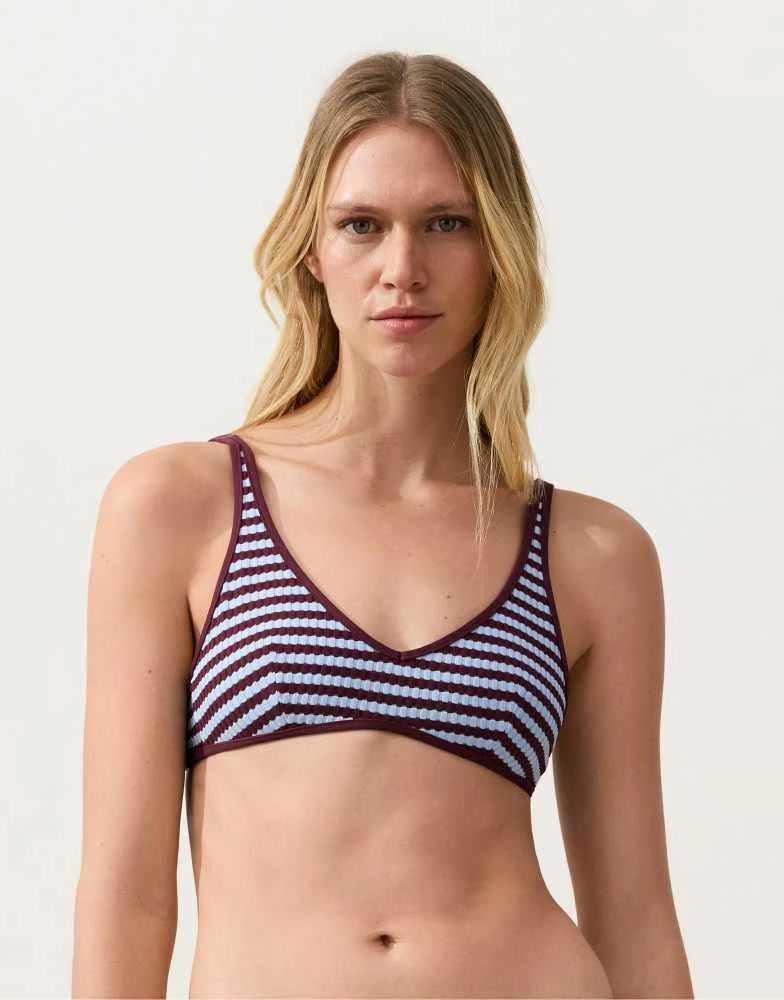 OYSHO OYSHO Textured bicolour stripe halter bikini top in purple