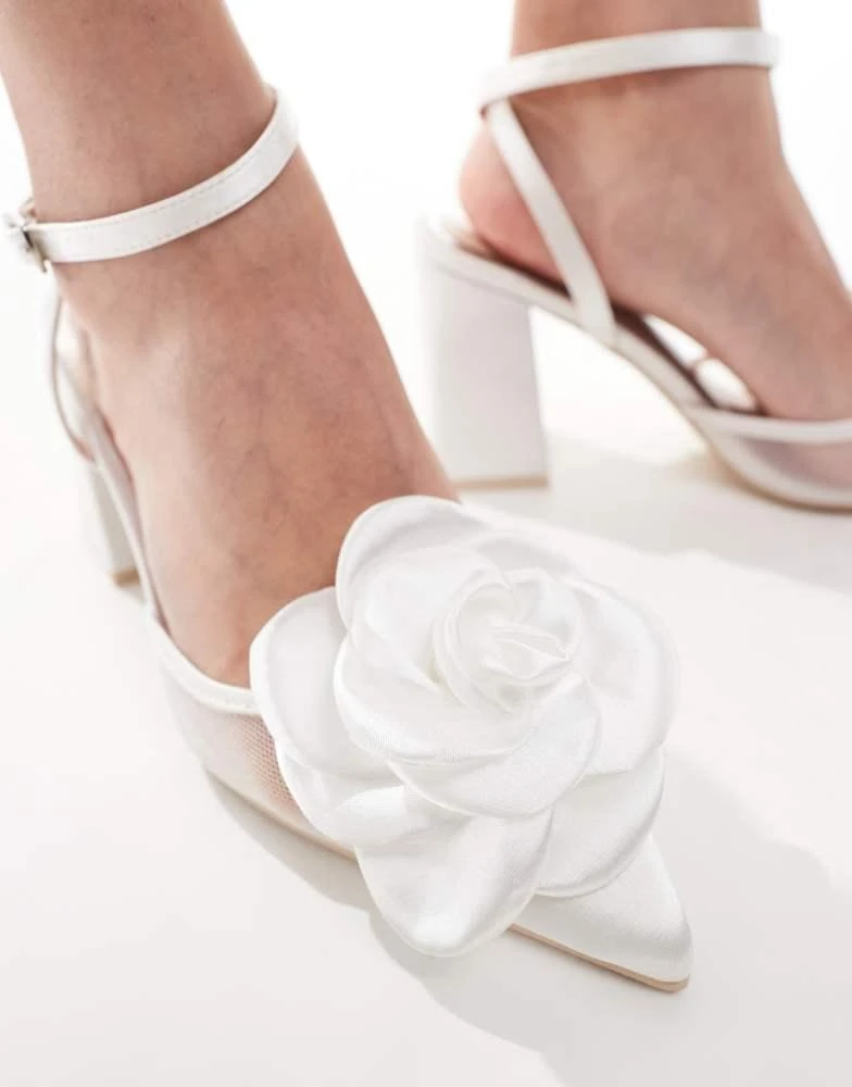 Be Mine Be Mine Bridal Neila block heeled shoes with corsage in ivory 2