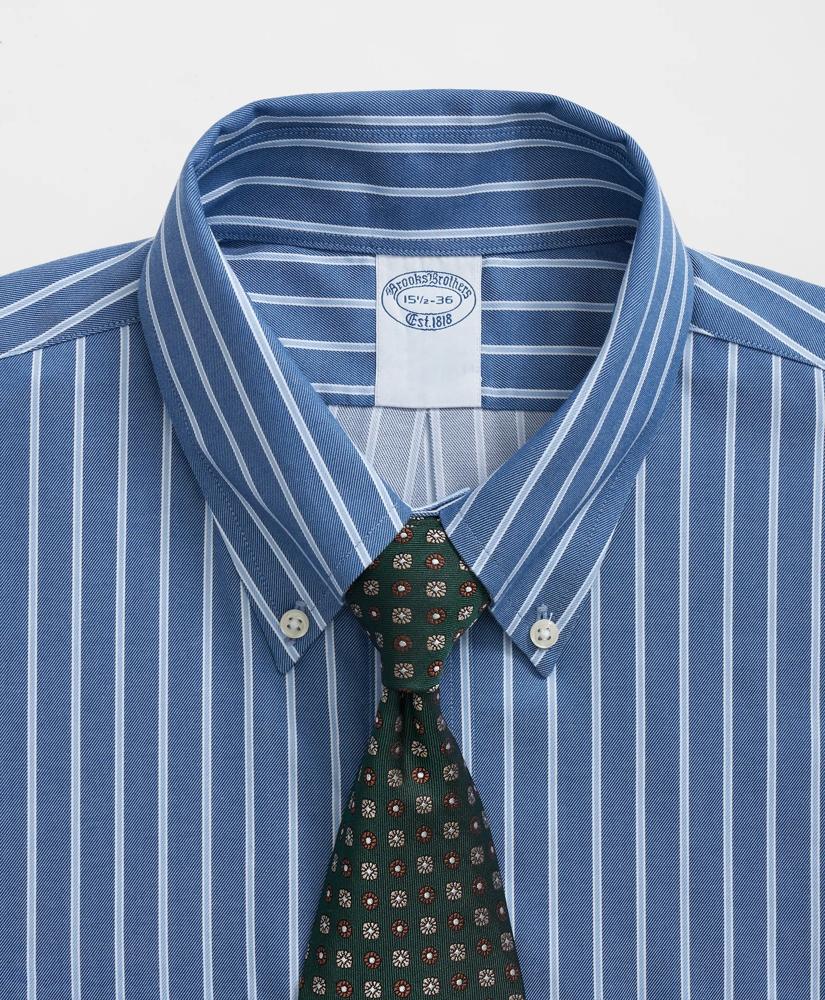 Brooks Brothers Stretch Supima® Cotton Non-Iron Twill Polo Button Down Collar, Ground Stripe Dress Shirt