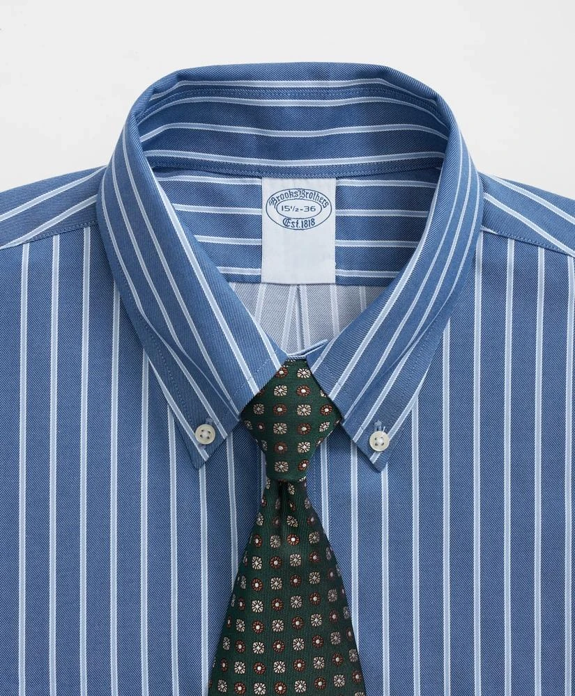 Brooks Brothers Stretch Supima® Cotton Non-Iron Twill Polo Button Down Collar, Ground Stripe Dress Shirt 2