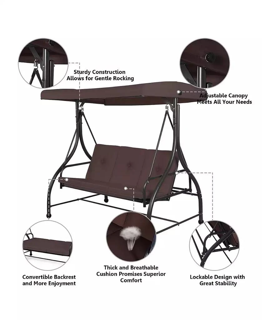 Mecale 3 Seats Outdoor Swing Hammock with Adjustable Tilt Canopy 5