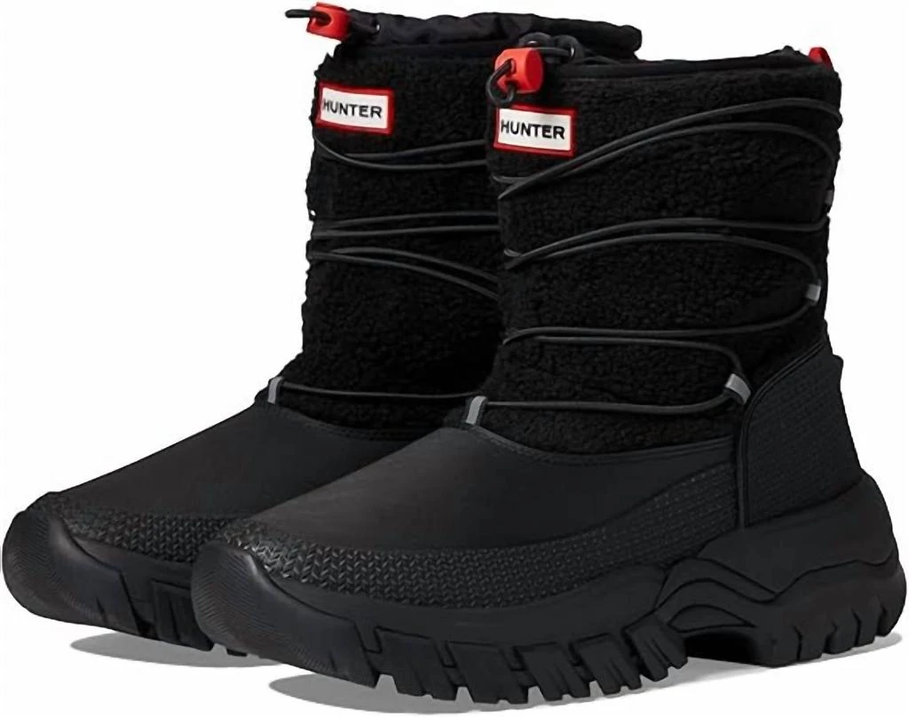 Hunter Women's Wanderer Short Sherpa Snow Boot In Black 1