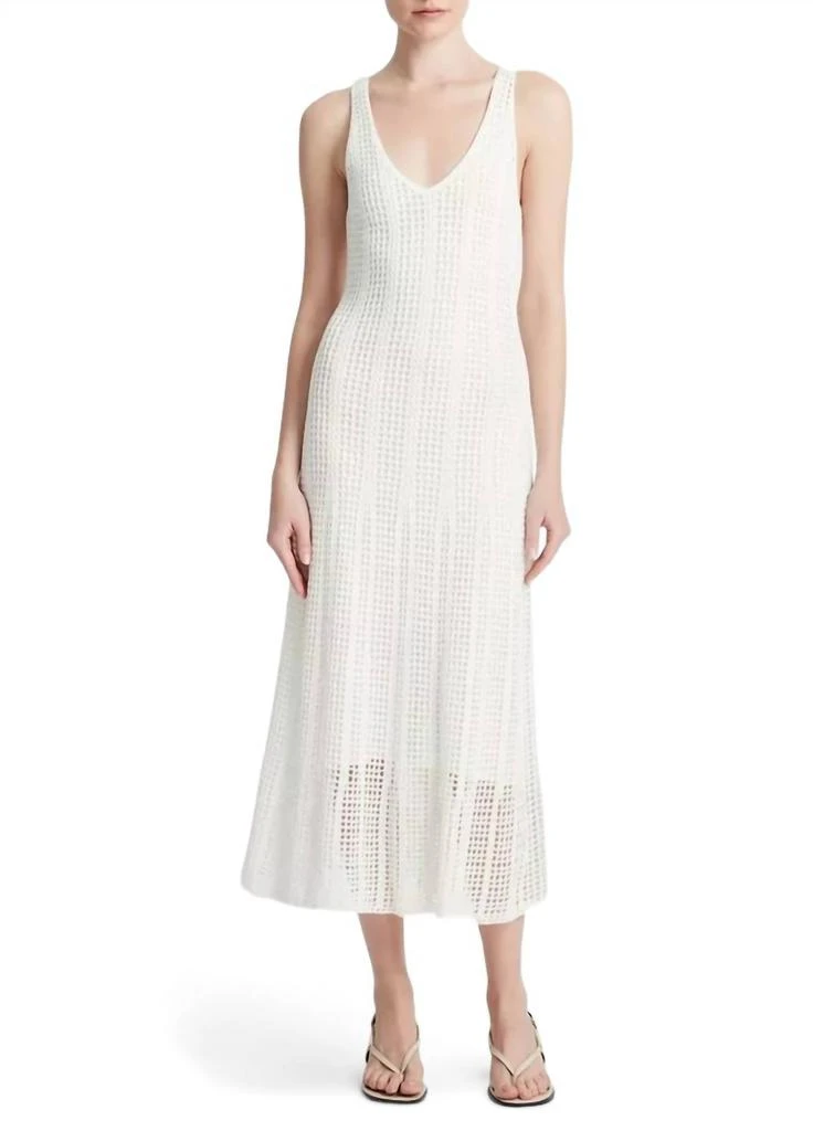 Vince Mesh Grid Godet Dress In Off White 1