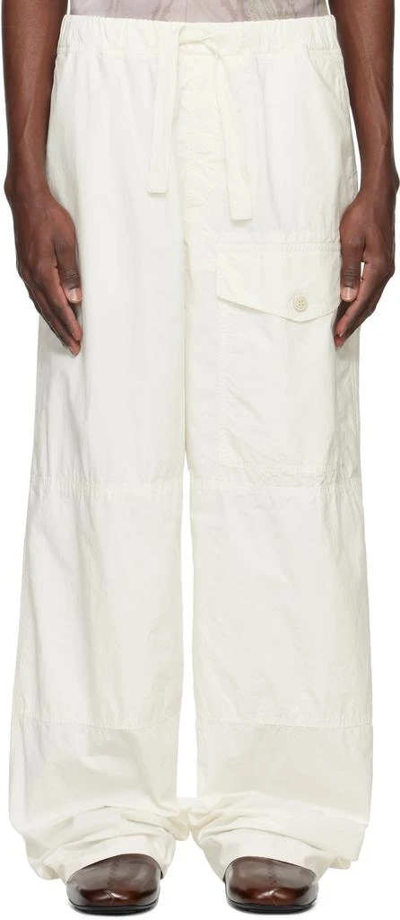 Dries Van Noten White Cotton Drawstring Cargo Pants 1
