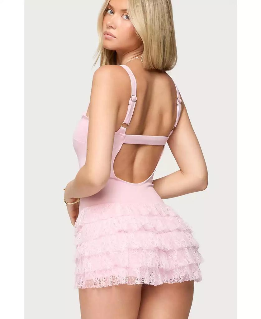 Edikted Womens Lacey Ruffled Romper