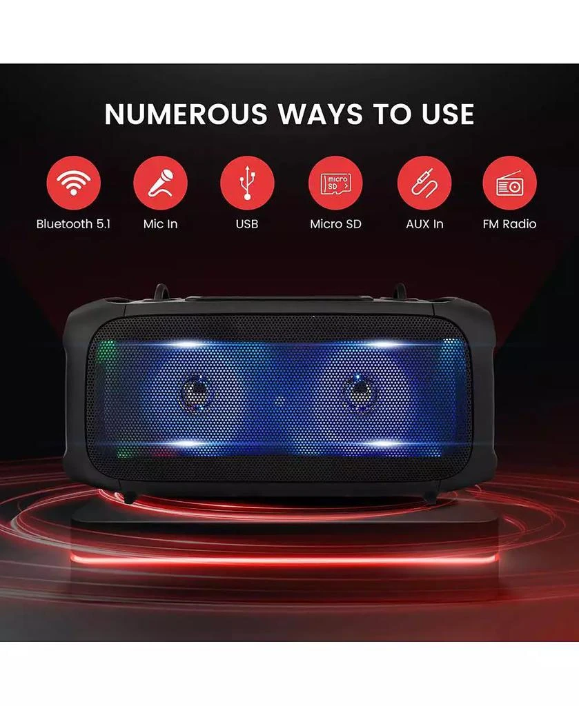 Pyle Wireless Bluetooth BoomBox Stereo Speaker System with Full Panel LED Lights, FM Radio, and Microphone Input 7