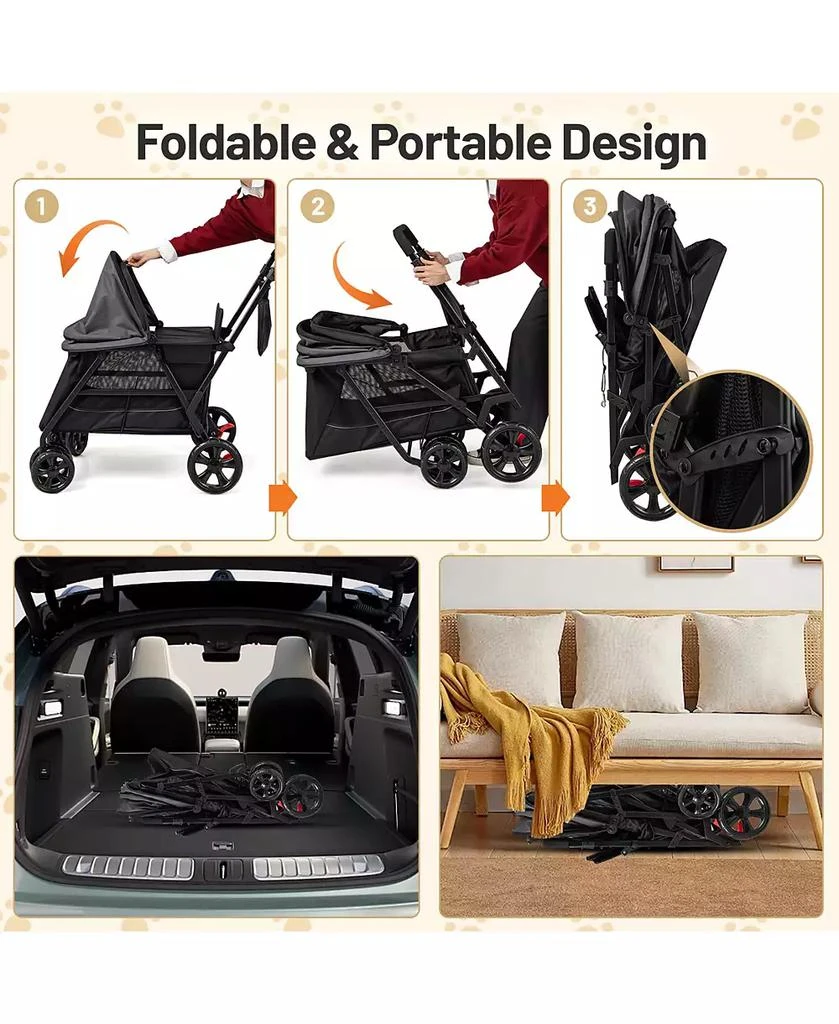 Gymax Dog Stroller for Small Medium Dogs w/ Dual Entry Ramp All-Terrain Wheels 7