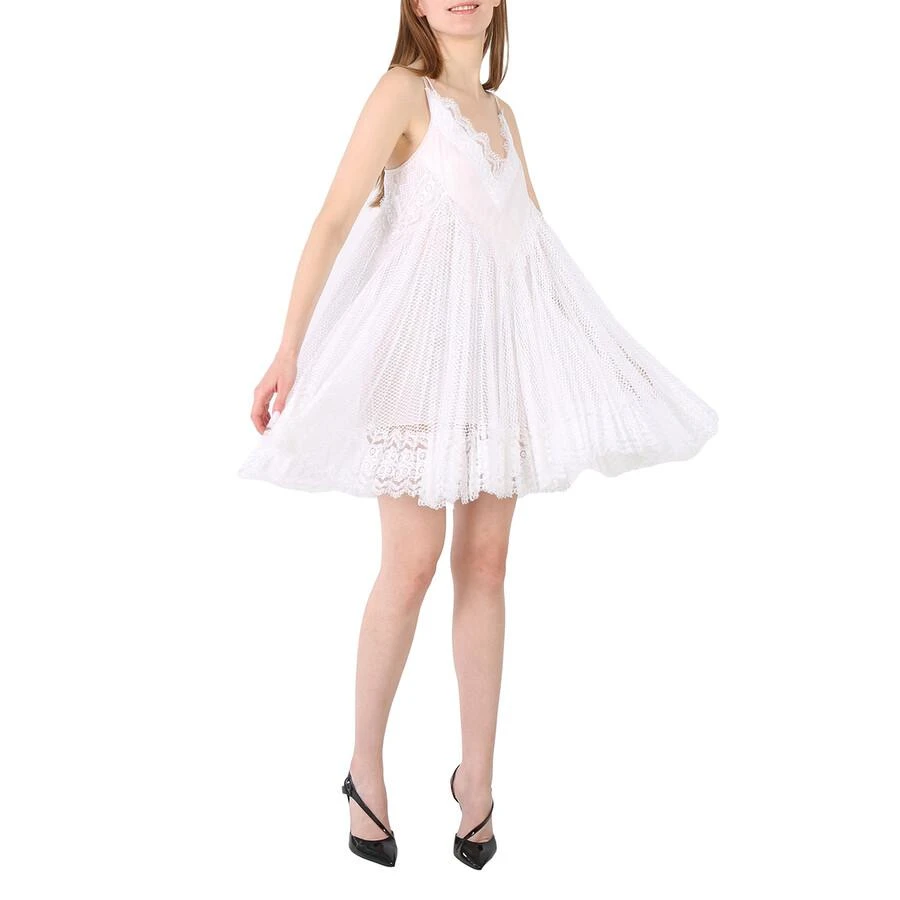 Burberry Ladies Optic White Fishnet And Lace Pleated Dress With Silk Slip 3