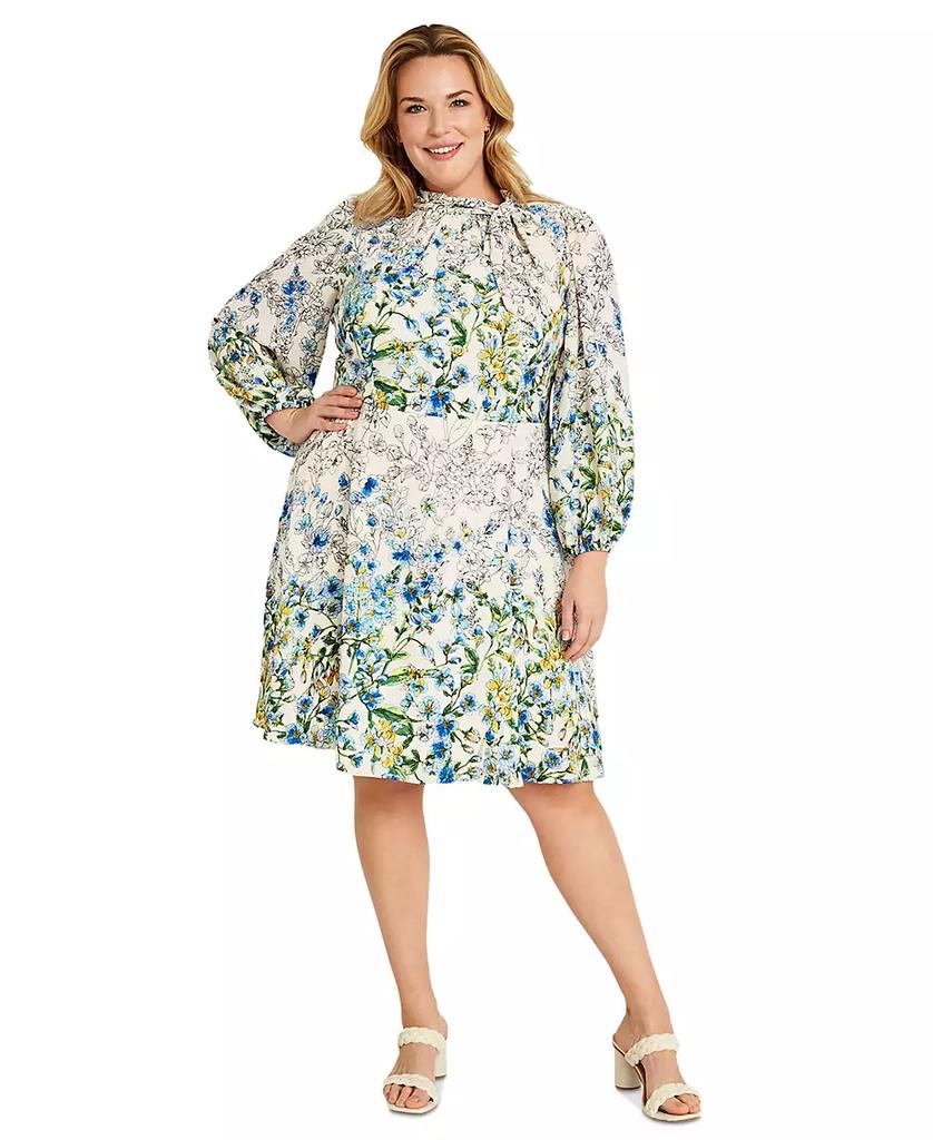 Maggy London Plus Size Floral-Print Tie-Neck Dress