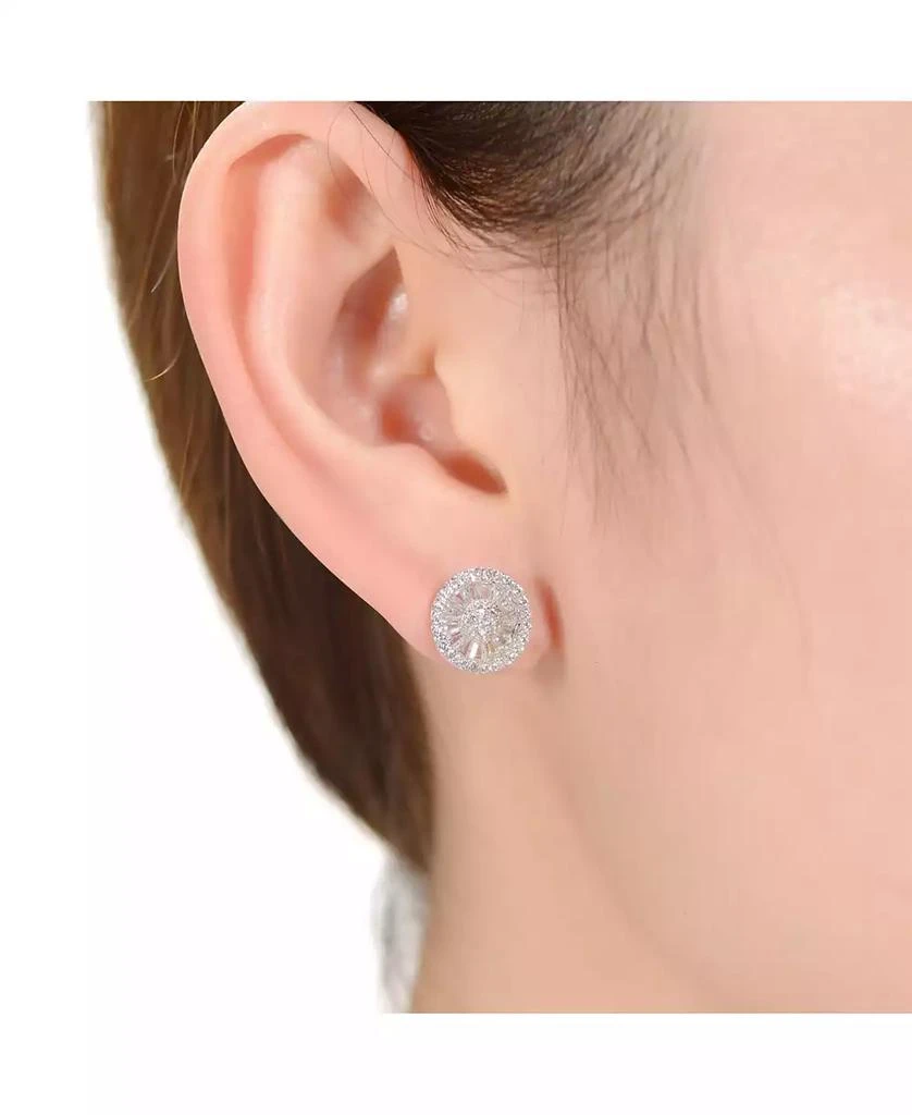 Rachel Glauber White Gold Plating with Clear Cubic Zirconia Halo Medallion Cluster Stud Earrings 2