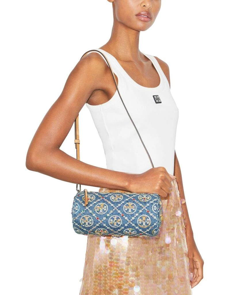 Tory Burch T Monogram Embellished Denim Cylinder Bag  7