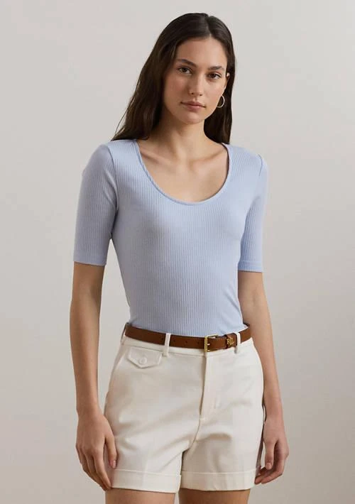 Ralph Lauren Ralph Lauren Rib Knit Cotton Blend Elbow Sleeve T Shirt 1