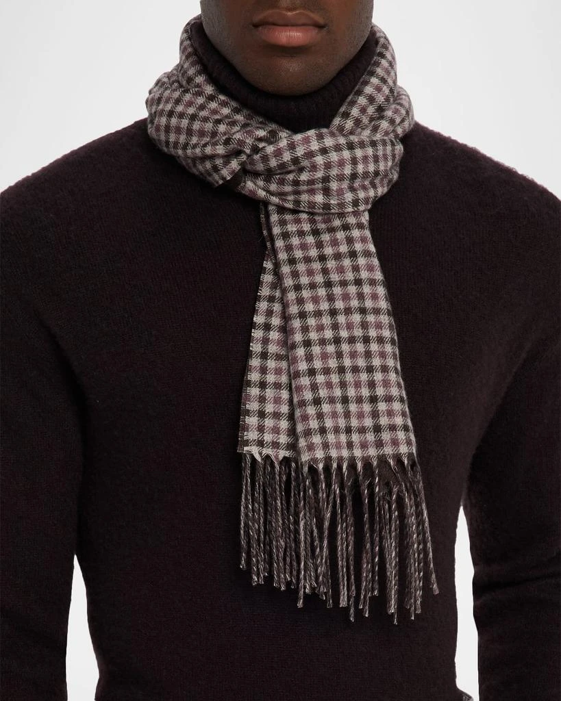 PIACENZA 1733 Men
s Iperico Windowpane to Gingham Silk and Cashmere Scarf 3