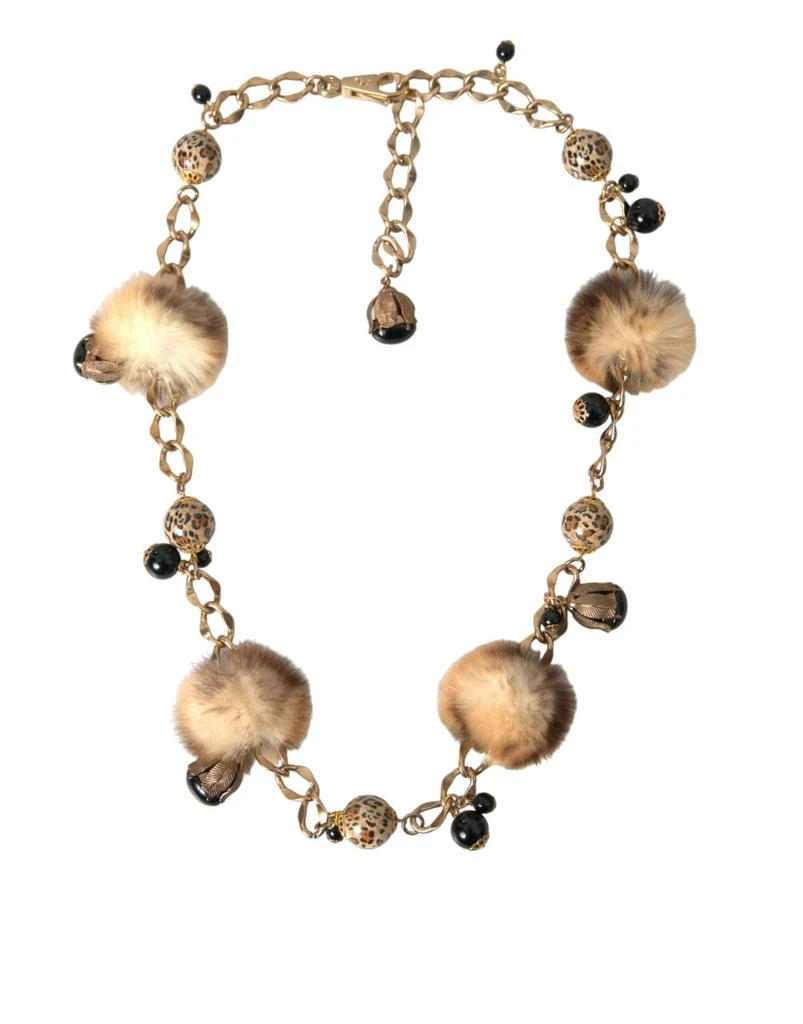 Dolce & Gabbana Dolce & Gabbana Gold Brass Leopard Fur Pearl Collier Chain Belt 1