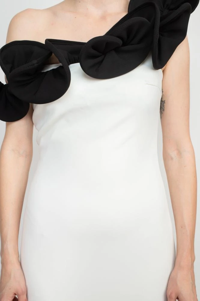 TRUEDAMES One Shoulder Sleeveless Floral Shoulder Solid Scuba Gown 4