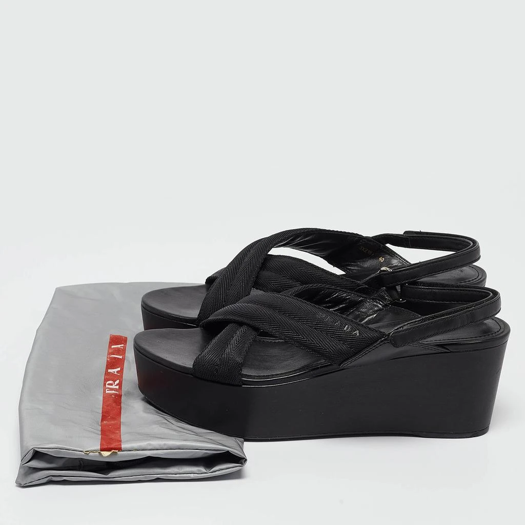 Prada Prada Sport Black Leather and Canvas Strap Wedge Sandals Size 40 9