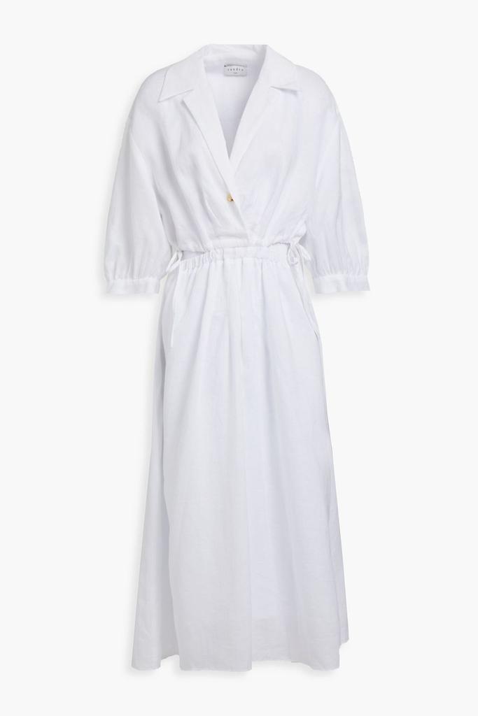 Sandro Cutout pleated ramie midi dress
