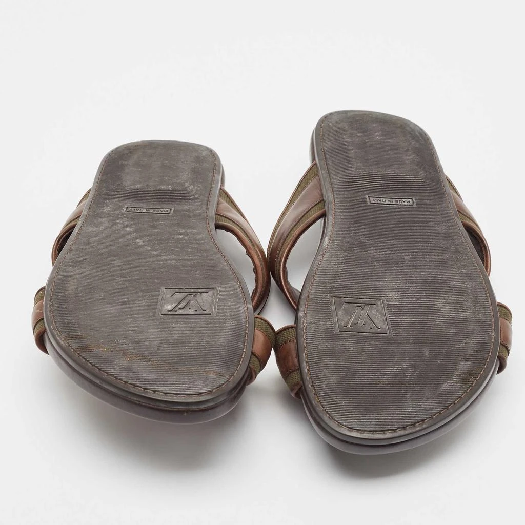 Louis Vuitton Louis Vuitton Brown/Green Leather and Canvas Flat Slides Size 42.5 6