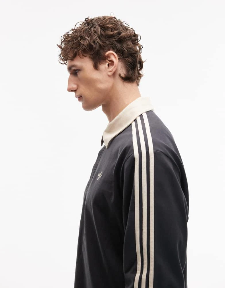Adidas adidas Originals Three Stripe long sleeved polo in dark grey - exclusive to ASOS 4