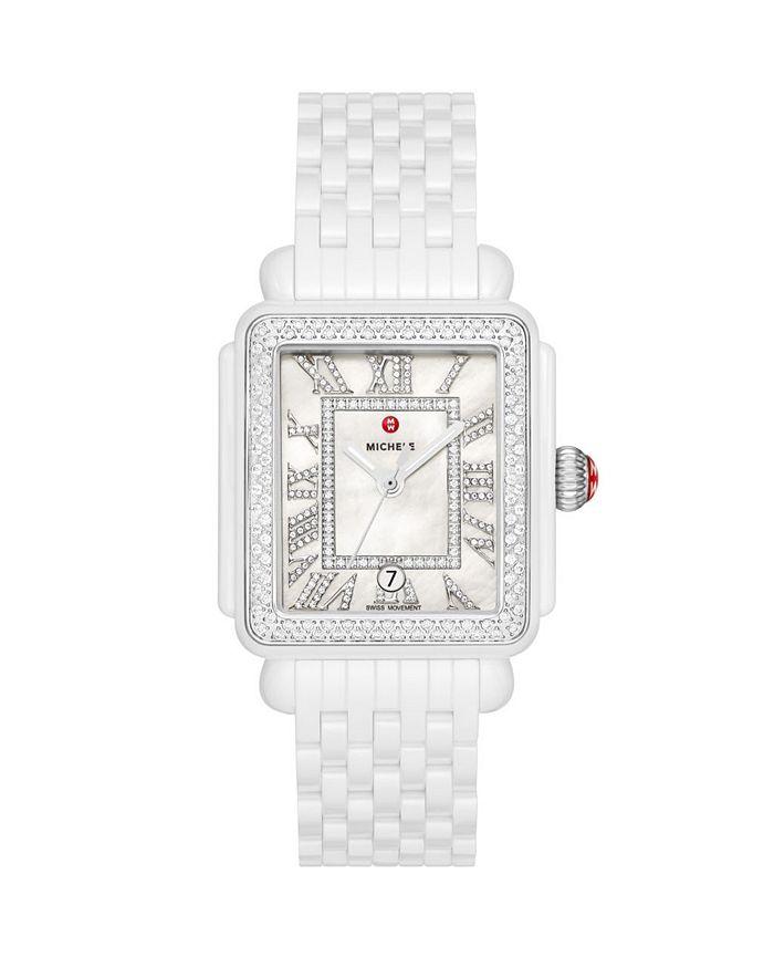 MICHELE Deco Madison White Ceramic Diamond Watch, 33mm x 35mm