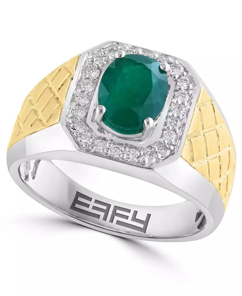 Effy Men
s Diamond (1/3 ct. t.w.) and Emerald (1-1/2 ct. t.w.) Ring in 14K Two Toned Gold